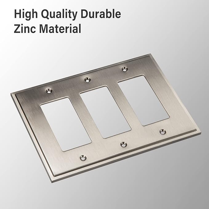 Henne Bery Soft Modern Decorative Wall Plate Switch Plate Outlet Cover (Triple Decorator, Satin Nickel)