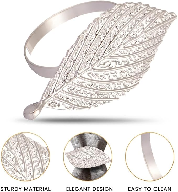 Decozen Set of 12 Gold Napkin Rings in Leaf Design, Festive, Table Decor Setting for Holiday, Wedding, Birthday, Kitchen, Home Decor, Housewarming Gift - Mothers Day Decorations
