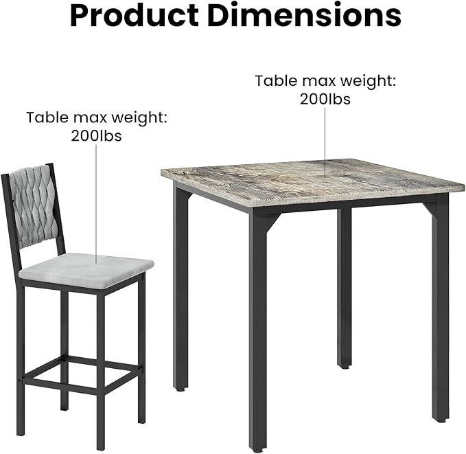 AWQM 5-Piece Dining Table Set, Dining Table Set for 4, Counter Height Table & 4 Velvet Bar Stools, Modern Kitchen Dining Set, Compact Dining Set for Small Spaces (Gray & Velvet Chairs)