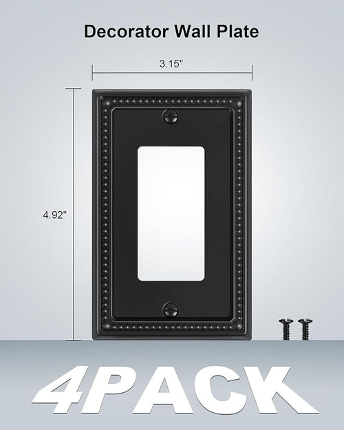 4-Pack Decorator Outlet Cover Plate, Pearls Decorative Switch Plates and Outlet Covers, Black Metal Wall Plates for Electrical Outlets, Receptacle, GFCI Outlet, Dimmer Switch