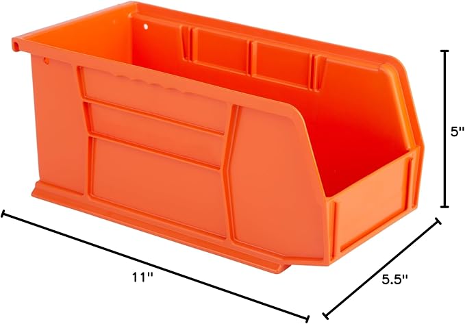 Hudson Exchange 11" x 5-1/2" x 5" (12 Pack) Plastic Stackable Storage Bin and Hanging Container, Orange