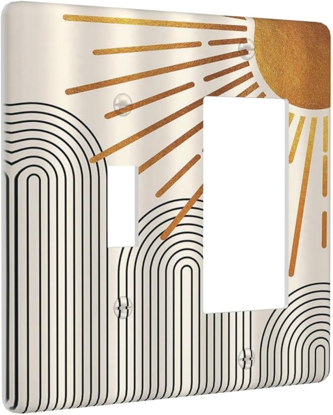 Light Switch Cover Mid Century Boho Sun Beige Minimalist Abstract 2 Gang Toggle Rocker Combo Socket Cover Wall Plates Decorative Switch Plates and Outlet Covers for Bathroom Bedroom Decor