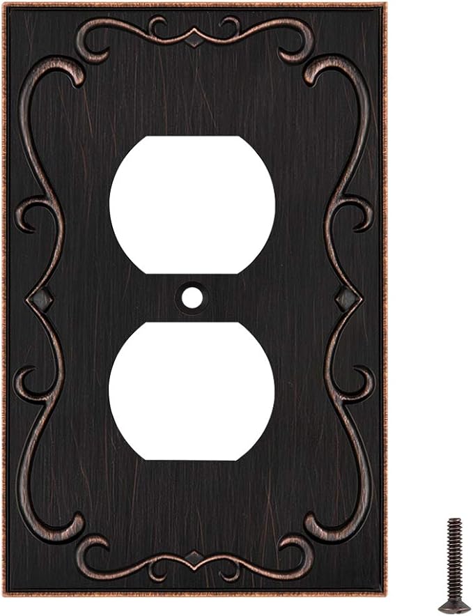 French Cabriole Decorative Wall Plate Switch Plate Outlet Cover (Single Duplex, 2 Pack, Aged Bronze)