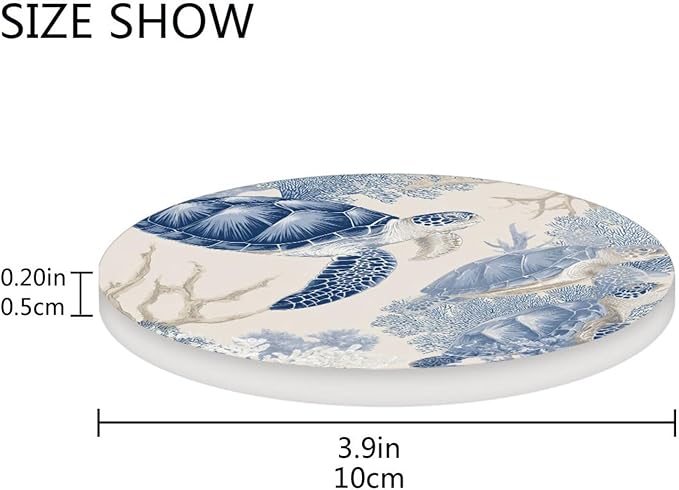 Coasters for Drinks Coaster Drink Set Decorative Coffee Table Desk Cup Mat Spring Cute Cork Bar Backing Round Home Decor Beige and Blue Sea Turtles Corals35