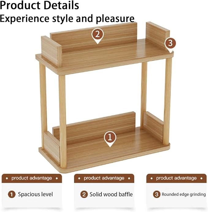 Desktop Organizer Shelf, Multi Tier Wood Tabletop Bookshelf, Space Saving Countertop Storage Rack for Office, Bedroom, Living Room(Light Walnut,19.6 * 7.8 * 26.7in)