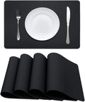 Faux Leather Halloween Placemats HeloHo Black Table Place Mats Set of 4 Waterproof Oilproof Heat Stain Resistant Placemats Washable Wipeable Placemat for Kitchen Dining Table Decoration Indoor Outdoor