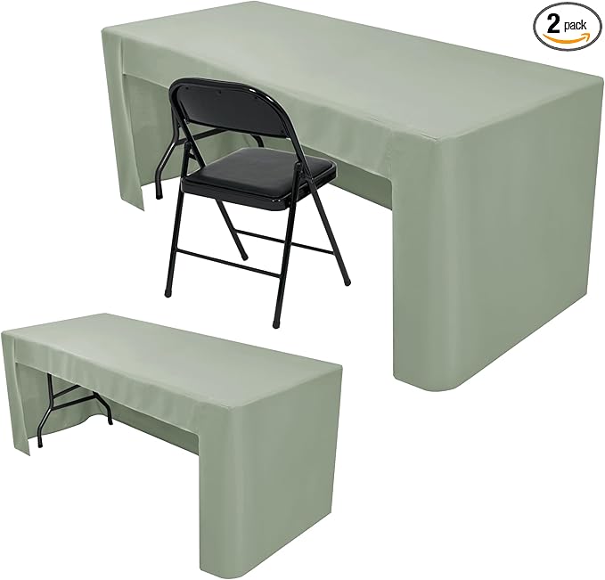 Nasitos 2 Pack Fitted Tablecloth for 4 Foot Tables-Sage Green Open Back Folding Table Cover Washable and Wrinkle Resistant Table Cloth for Weddings, Trade Show, Career Fair, Convention, Events