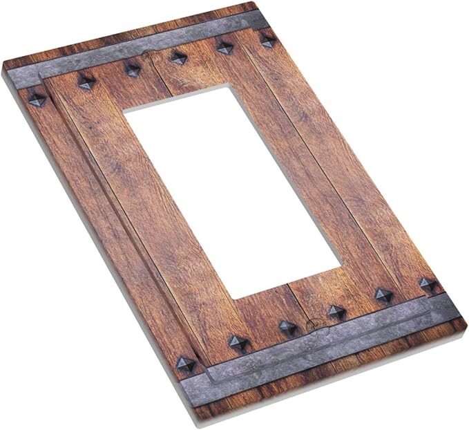 Outlet Covers Rustic Farmhouse Barn Door Vintage Wood 1 Gang Wall Plate Single Rocker Light Switch Cover Decorative GFCI Receptacle Electrical Switchplate for Bathroom Cabin Decor（2 Pack）