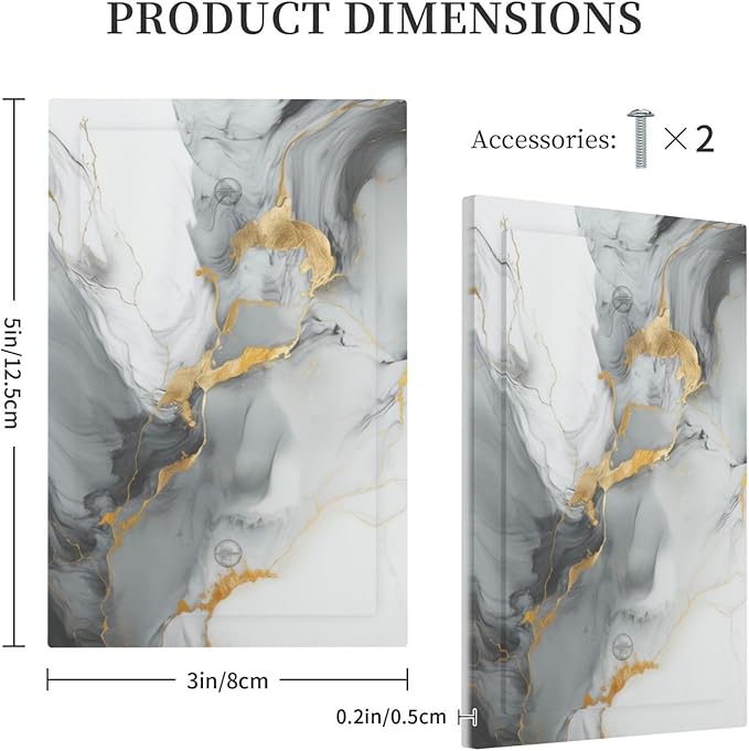 Light Switch Cover Gray/Gold Marble Abstract Modern Luxury Wall Plate Cover 1 Gang Blank No Device Decorative Outlet Covers Electrical Switchplate for Bathroom Bedroom Decor