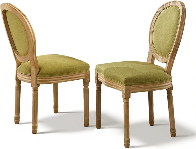 SoarFlash French Dining Chairs Set of 2, Vantage Dining Chair with Round Back, Wood Leg Farmhouse Country Dining Chair for Kitchen,Bedroom,Olive Green