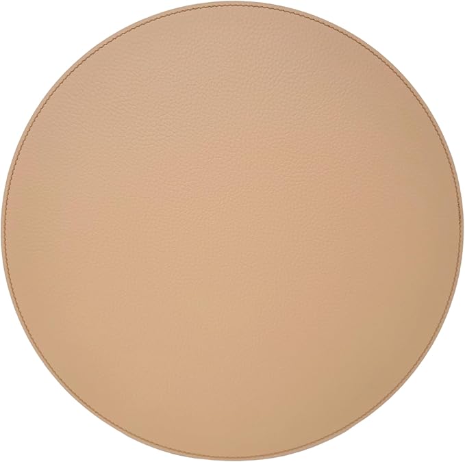 Nikalaz Round Placemats Set (Pack of 4) Recycled Leather Table Mats 15 inches, Kitchen Dining Table Decor by Nikalaz (Light Camel)