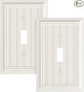 2-Pack Classic Beadboard Single Toggle Light Switch Cover Plate, Durable Natural Bamboo Fiber Decorative Switch Plate Covers, Light Almond 1 Gang Wall Plate