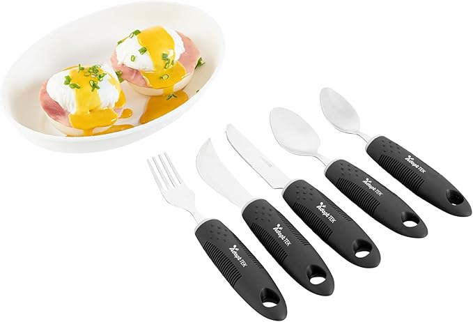 Restaurantware Adaptive Utensils - 1 count Stainless Steel, 9.843 x 5.118 x 1.575 Inches, Ergonomic Eating Aids, Non-Slip Utensil Set for Arthritis, Secure Grip Design, Black