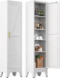 Narrow Metal Cabinet with 4 Adjustable Shelves and Barn Doors,Tall Bathroom Storage Cabinet, Metal Pantry Organizer for Kitchen,Home Office, Dining Room,White
