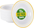 bUCLA 60 Pack Plastic Bowls with Gold Rim - 12 oz Plastic Soup Bowls Disposable for Wedding, Party, Gathering & Thanksgiving