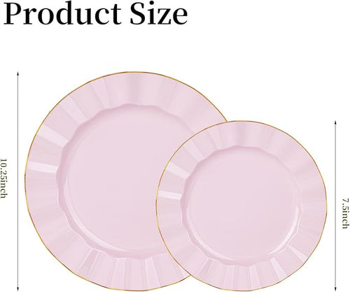 120PCS Pink Plastic Plates, Heavy Duty Disposable Party Plates with Gold Rim, Fancy 60 Dinner & 60 Dessert Plates for Parties and Wedding