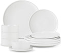 12 Piece Ceramic Dinnerware Set for 4, Modern Minimalist Stoneware Dinner Plates and Bowls, Microwave Safe, Dishwasher Safe, Versatile for All Seasons, Matte White