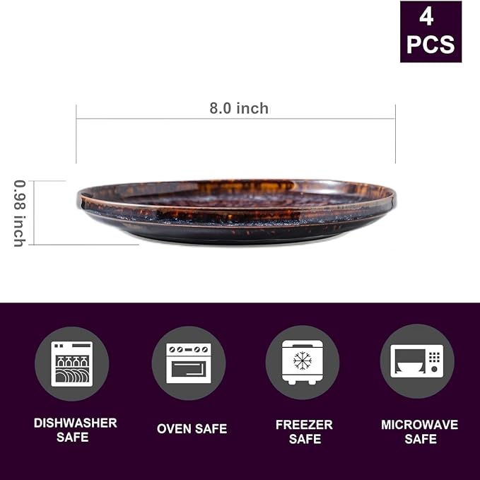 Ceramic dinner plates set of 4, Dessert & Salad plates for party and wedding, Microwave safe porcelain plates set, 8 Inch-Speckled Bluish Purple