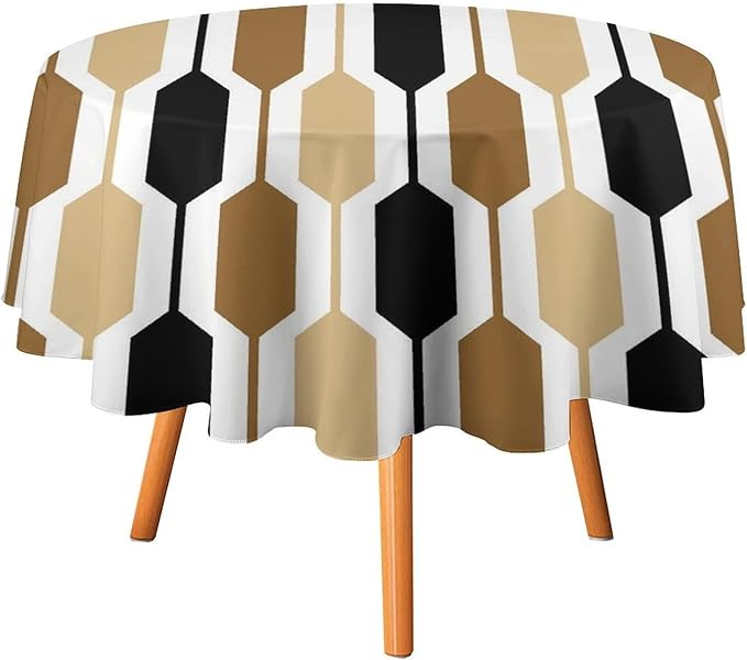 Abstract Boho Geometric Round Tablecloth, Mid Century Modern Geometric Art Retro Print Tablecloth for Home Party Dining Room Kitchen Decor 50Inch(127cm)