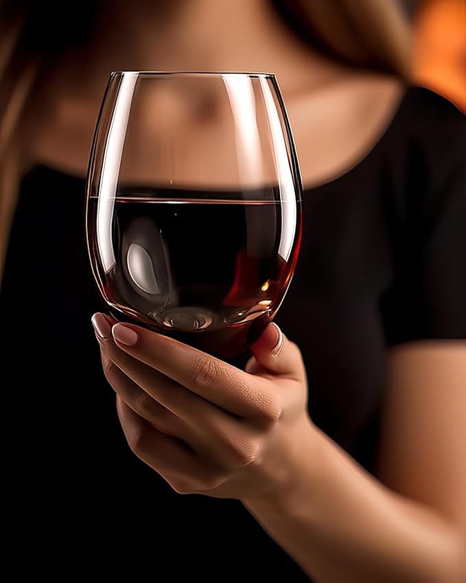 LUXU Stemless Wine Glasses(Set of 4)-20 oz,Crystal Wine Cups for Red or White Wine,Large Water Juice Glasses,No Stem Glass Beverage Cups,Clear Drinking Tumblers for Any Occasion