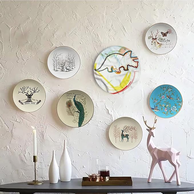 Decorative Plates, Dinosaur Print Ornament, Triceratops Sketch Lines, 6 Inch, Kitchen Wall Decor, Multicolor
