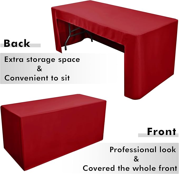 Nasitos 2 Pack Red Fitted Tablecloth Rectangular for 6 Foot Tables Trade Show-Open Back Tablecloth Washable and Wrinkle Resistant Fabric Table Cloth for Weddings, Parties, Buffet, Trade Fairs
