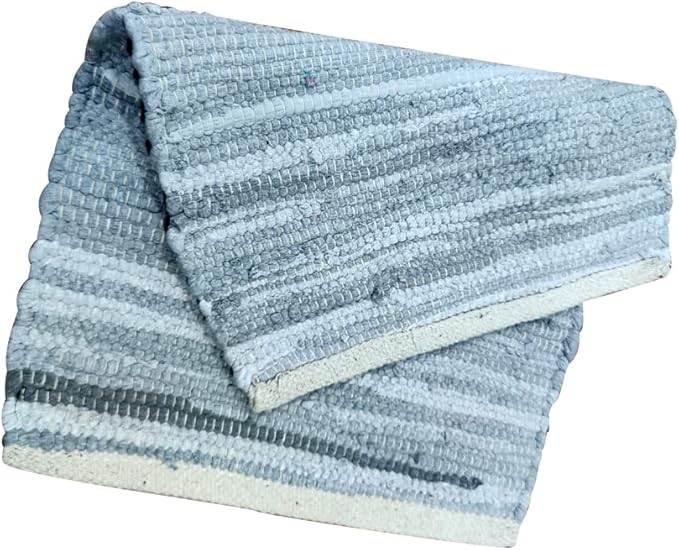 Perilla Home Natural Chindi Jute Placemats Set of 4 Vintage Boho 13x19 Inch Grey Rectangle Table Mats for Kitchen Dining Room Home Decor Banquets Family Gathering Rustic Cotton Stripe Washable Mat