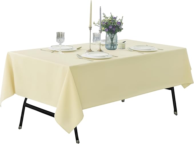 2-Pack 60x84 inch Beige Table Cloths, Solid Stain and Wrinkle Resistant Oblong Tablecloth, Premium Plain Weave Polyester Fabric Rectangle Table Linen Covers for Hotel, Banquet