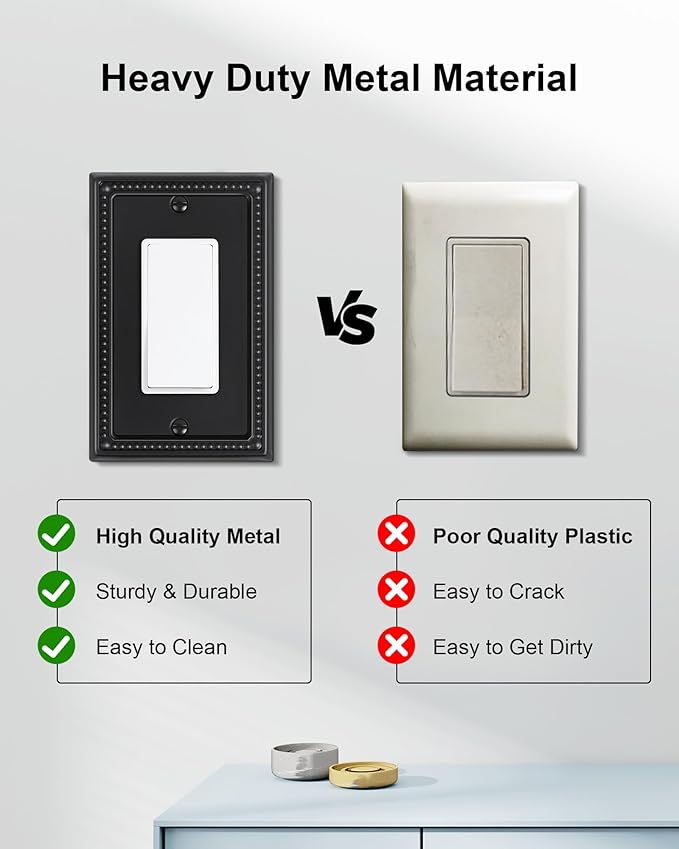 4-Pack Decorator Outlet Cover Plate, Pearls Decorative Switch Plates and Outlet Covers, Black Metal Wall Plates for Electrical Outlets, Receptacle, GFCI Outlet, Dimmer Switch