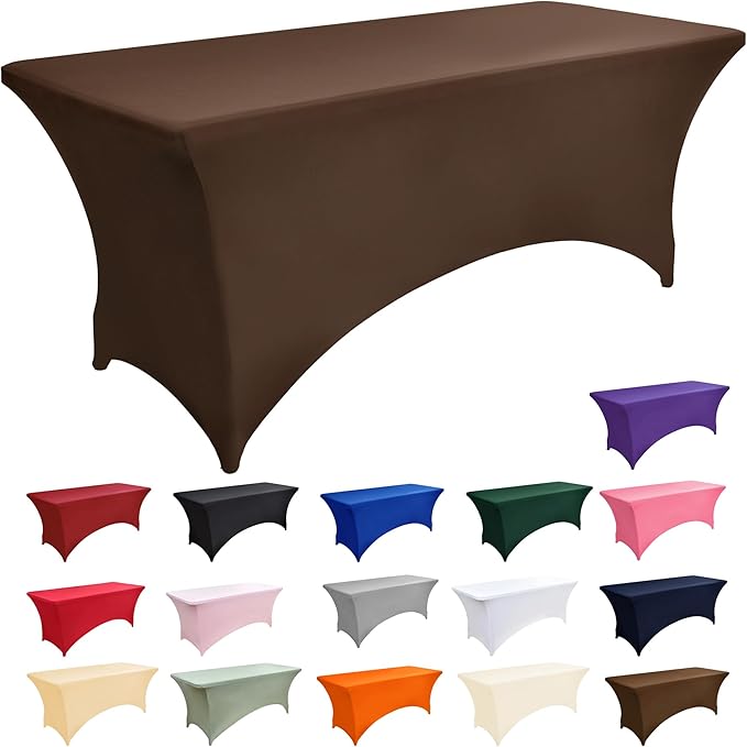 2-Pack 8ft Spandex Table Covers for Rectangle Folding Tables - Washable Elastic Tablecloth - Ultimate Fitted Table Protector for Birthday Parties, Trade Shows, Banquet