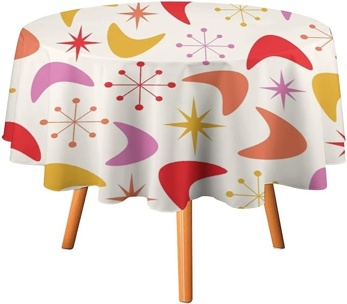 Mid Century Modern Round Tablecloth, Vintage Abstract Colorful Geometrics Modern Art Tablecloth for Home Party Dining Room Kitchen Decor 36Inch(90cm)