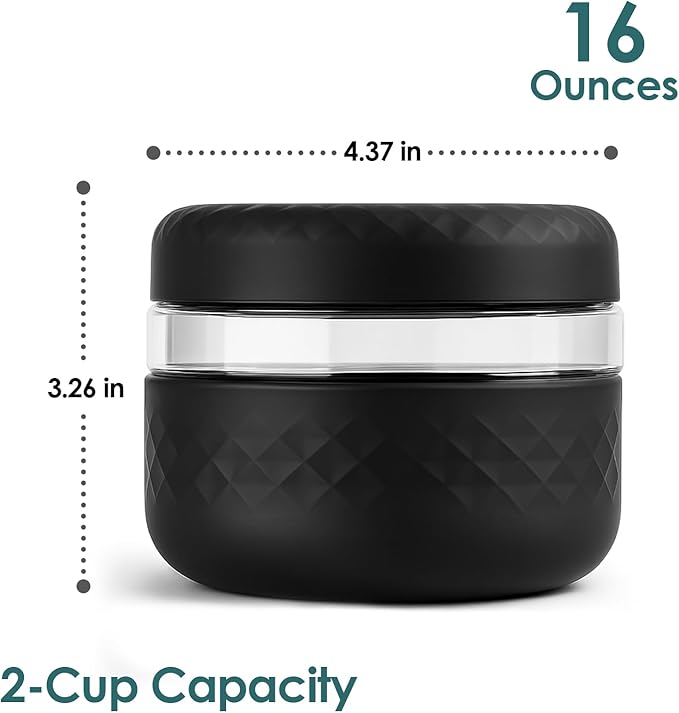 16 oz Glass Lunch Bowl Container with Lid | Leak & Spill Proof, BPA-Free, Microwave & Dishwasher Safe, Airtight Meal Prep & Food Storage Jar for Lunch, Salad, Soup, Overnight Oats, Stew, Yogurt