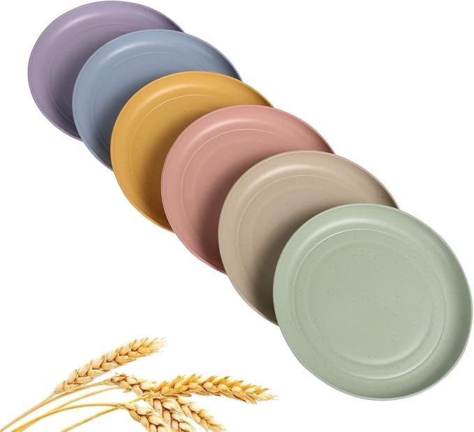 Wheat Straw Plates Lightweight Unbreakable Dinner Dishes Plates Set Dishwasher & Microwave Safe (Small 6 Pack 5.9')
