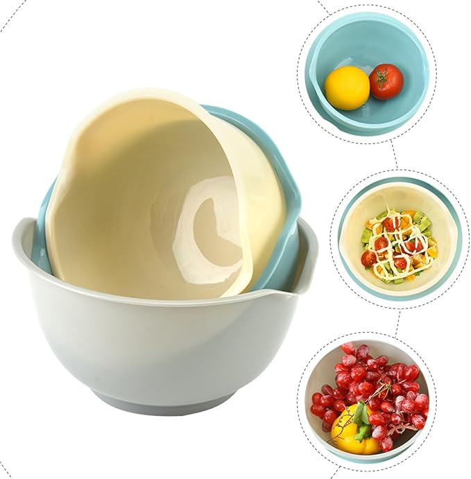 3pcs Stackable Mixing Bowls Set, Reusable Household Salad and Noodle Bowls, Sturdy Kitchen Serving and Food Prep Containers for Cooking and Meal Preparation Random Color
