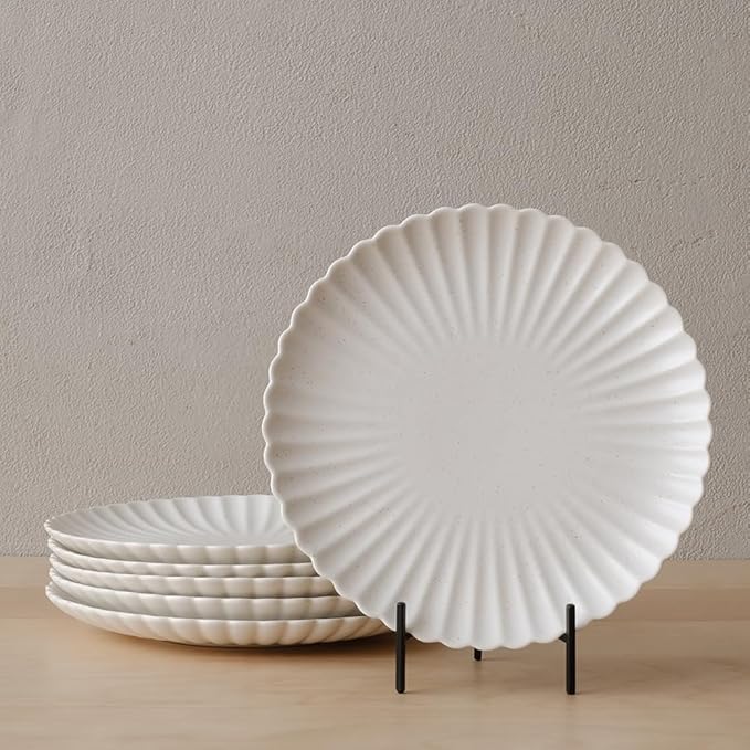 WENSHUO Daisy Plates Set of 6 (Nacre White, 9 Inch)