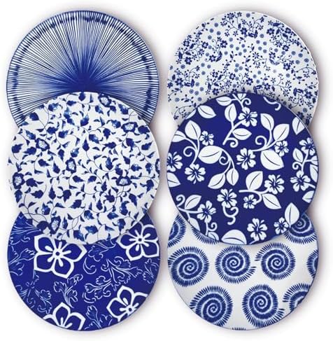 Japanese Style 8 Inch Ceramic Salad Plate Set of 6, Table Decor by KeQiu