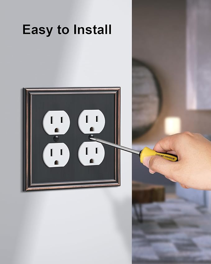 2-Pack Double Duplex Outlet Cover, Aged Bronze Decorative Switch Plates and Outlet Covers for Electrical Outlets, Durable Zinc Alloy Wall Plates, 2 Gang Receptacle Cover, Corrosion Resistant