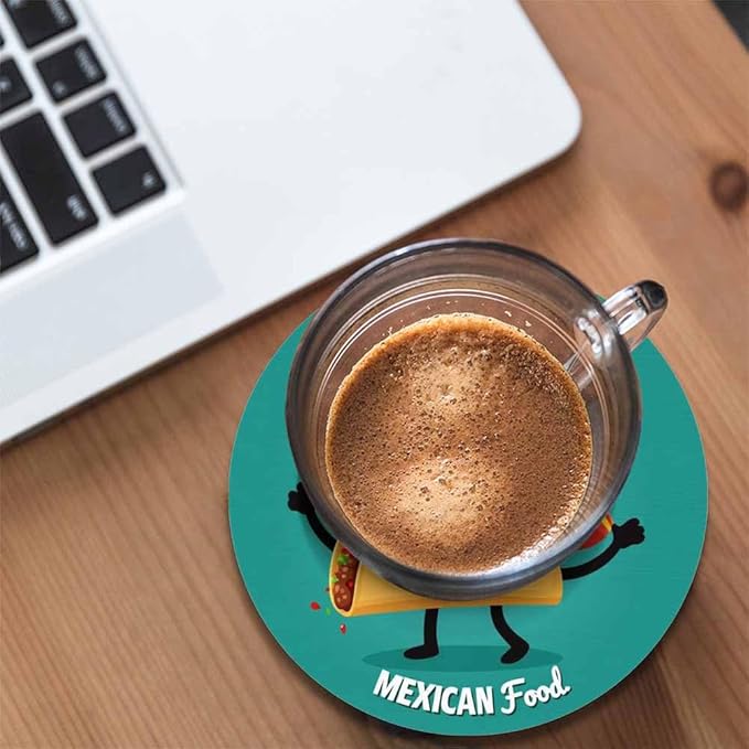 Taco Coasters for Coffee Table Cute Cartoon Mexican Food Funny Happy Hat Lovely Smile Beef Tomato Chicken Housewarming Presents for Women Men Home Decor Office Kitchen Living Room 2 Pcs