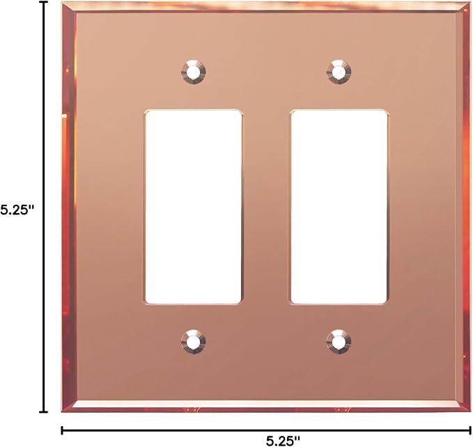 LIDER Double Decorator Wall Plate, Impact Resistant, Mirrored, Plexiglass Dual Outlet Cover or Light Switch Cover, Acrylic, Reflective Finish, Modern, Oversized 2-Gang 5.25" x 5.25", Rose Gold