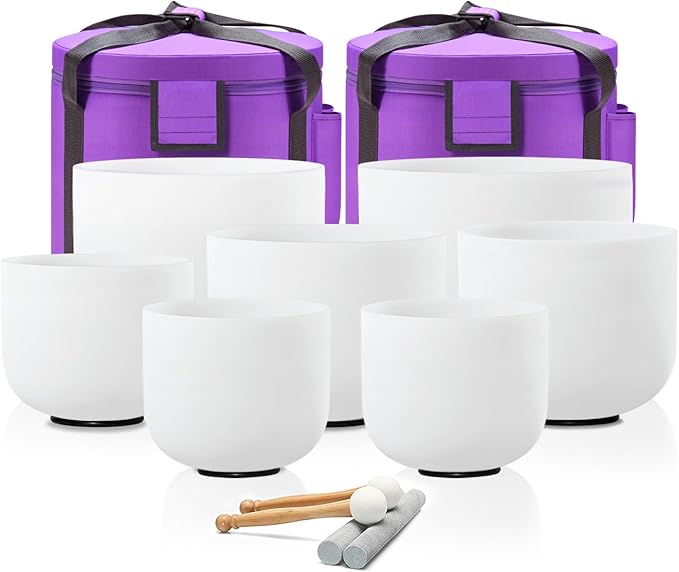 CVNC 432HZ 7-12 Inch Set Of 7 Pcs Frosted Quartz Crystal Singing Bowls With 2 Pcs Carrying Case bag Sound Healing