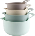 COOK WITH COLOR Nesting Plastic Mixing Bowl Set with Pour Spouts and Handles, Ombre Mint, 4 Piece Non-Slip