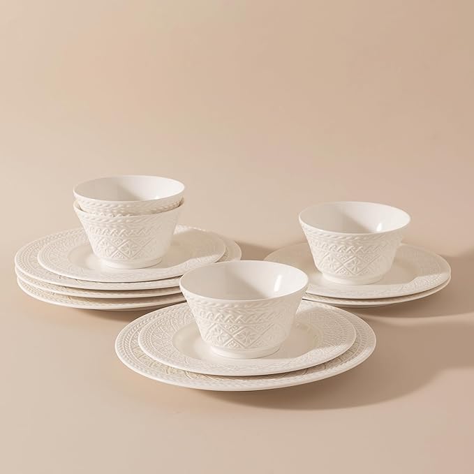 Dinnerware sets plates and bowls sets modern plates,Ceramic Dinnerware Sets,12 Pieces Porcelain Lightweight Plates,Scratch Resistant Dish Set (style - 13, 4 - Set (12pcs))