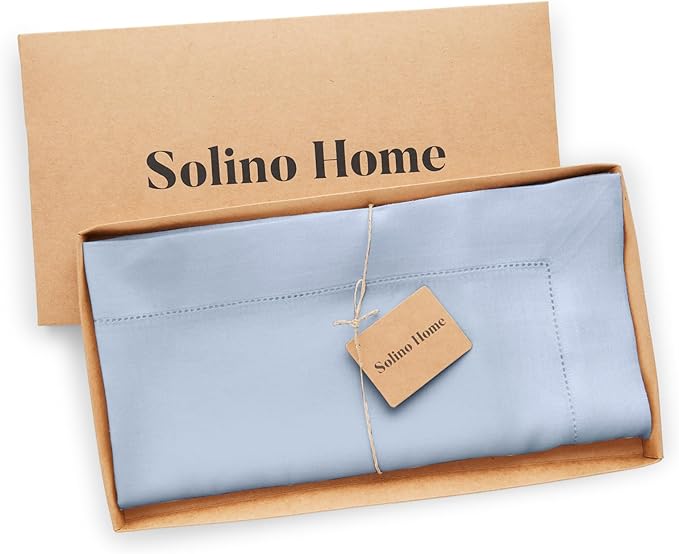 Solino Home Square Linen Tablecloth 52 x 52 Inch - 100% Pure Linen Sky Blue Table Throw - Classic Hemstitch, Machine Washable Table Cloth for Spring, Easter