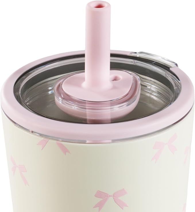 HydroJug Everyday Tumbler 14 oz – Ceramic-Lined Insulated Tumbler with Straw and Soft-Touch Lid, Cup Holder Friendly, Double-Wall Vacuum Insulation, Reusable Travel Cup – Bows