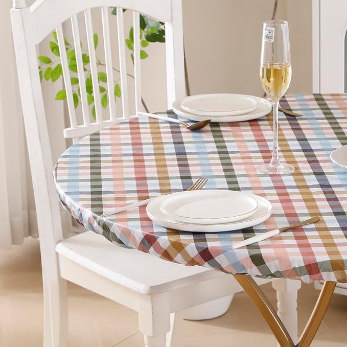 Walrus Round Vinyl Fitted Tablecloth with Flannel Backing Elastic Edge Design Table Cover Waterproof Oil-Proof PVC Table Cloth Stain-Resistant Best for 32"-36" Round