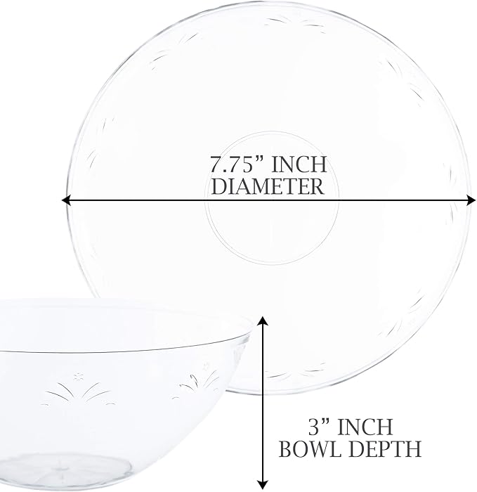 PLASTICPRO Disposable Round Serving Bowls, Party Snack or Salad Bowl, Small, Plastic Crystal Clear Pack of 4