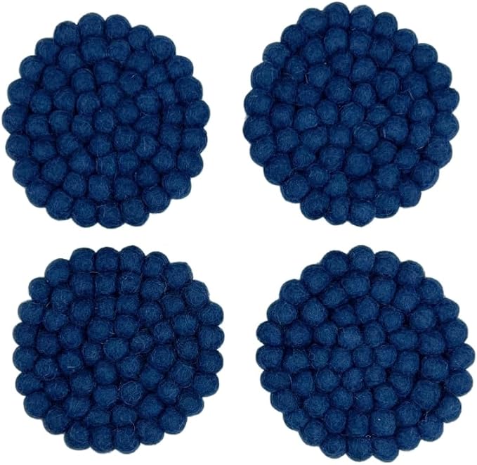 Humble Hilo Handmade Felt Coaster, 3.9 inches, Set of 4 (Navy)
