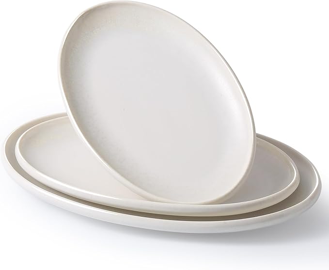 Ceramic Large Serving Platters- Set of 3 Oval Platters for Entertaining. Kitchen Dishes for Dinner, Fruit, Salad, Turkey, etc. Oven, Dishwasher Safe, 15.75"/13.75"/12",Mixed White