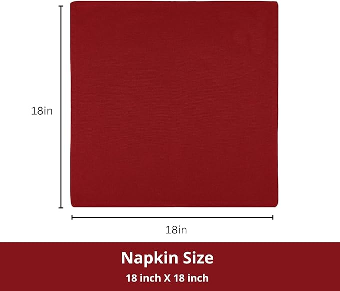 PurpleEssences Set of 12 Cloth Dinner Napkins 100% Cotton 18x18 Inch - Soft Durable Washable - Ideal for Farmhouse Party Fall Thanksgiving - Perfect Everyday Use Table Linen - Red