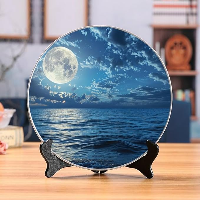 Decorative Ceramic Plates 10'' with Display Stand Serene Wolf Tree Perfect for Wall Hanging Home and Office Decor DP-842388956